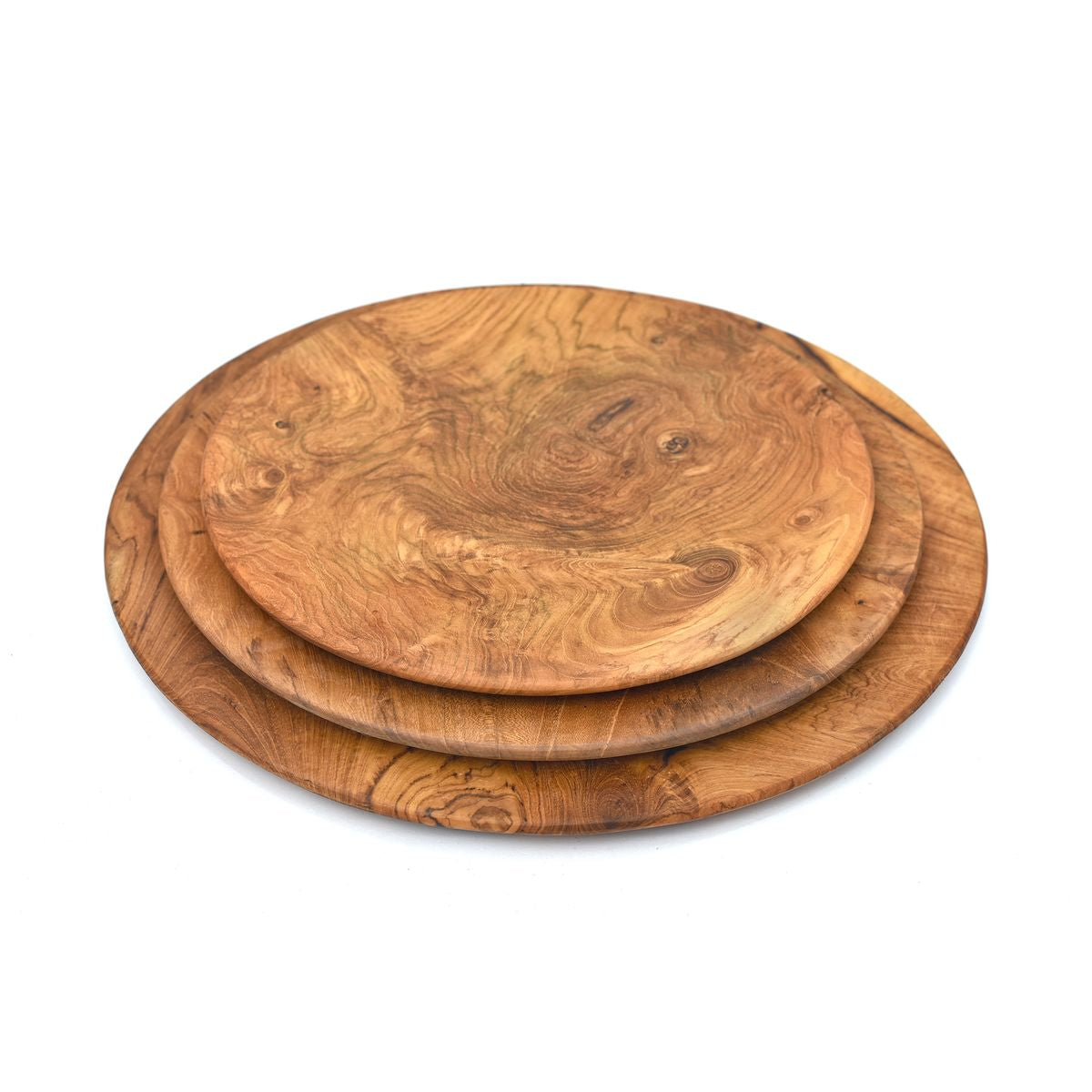 Teakholz-Teller & Servierplatten – Natur pur in 20 cm, 25 cm & 30 cm